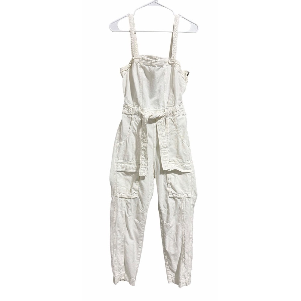 Free People Go West Jean‎ Denim Overall Jumpsuit Zinc White Women's Size Small